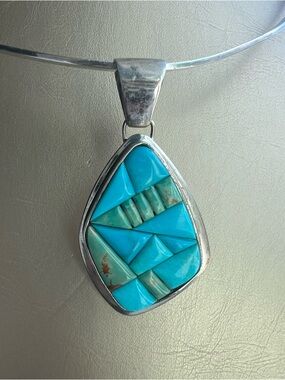 Signed Turquoise Silver Pendant